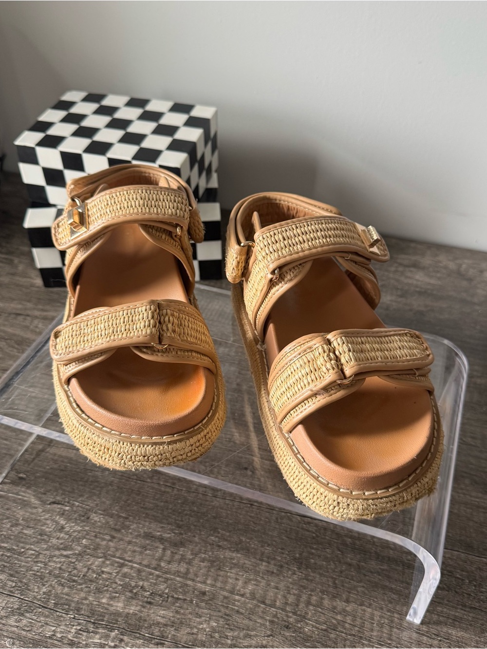 Women’s Tan Woven Platform Sandals with Adjustable Straps